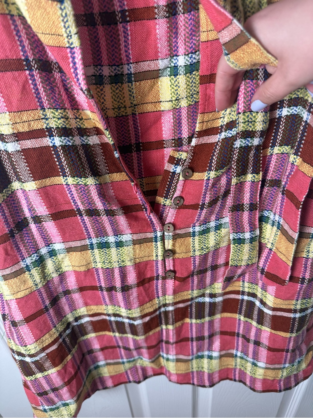 Free People Walk the Plank Plaid Mini Dress in Retro Pink L - Picture 6 of 9